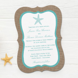 Turcos Starfish Burlap Beach WedCollection Collect Inbjudningar