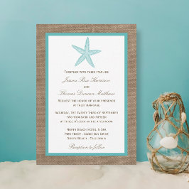 Turcos Starfish Burlap Beach WedCollection Collect Inbjudningar