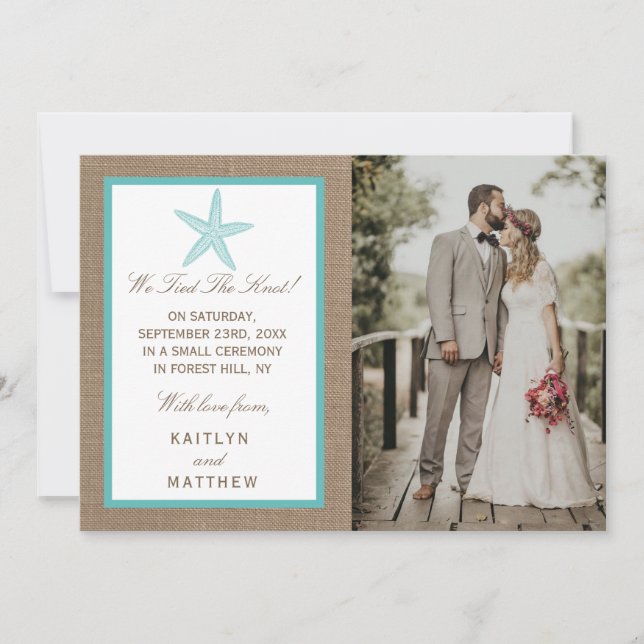 Turcos Starfish Burlap Beach WedCollection Collect Meddelande (Framsida)