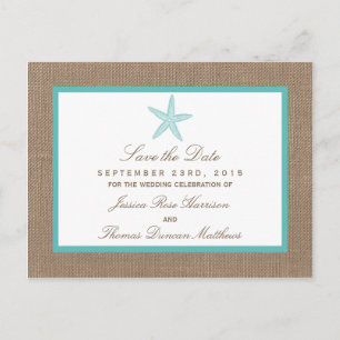 Turcos Starfish Burlap Beach WedCollection Collect Meddelande Vykort