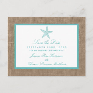 Turcos Starfish Burlap Beach WedCollection Collect Meddelande Vykort