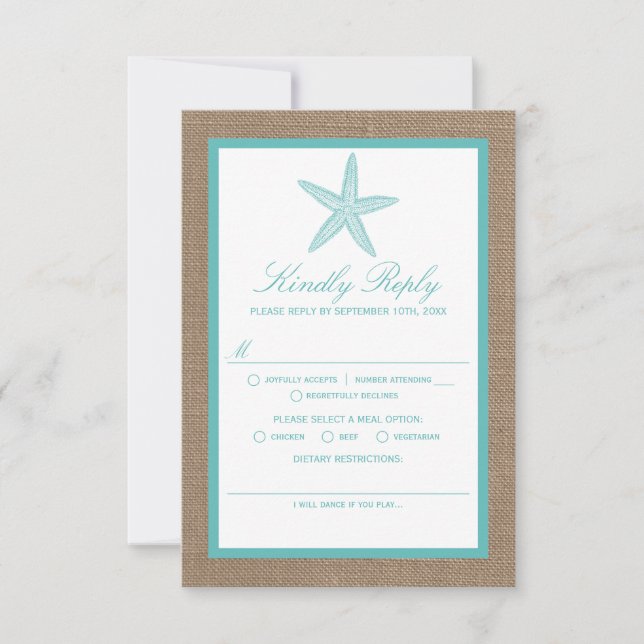 Turcos Starfish Burlap Beach WedCollection Collect OSA Kort (Framsida)