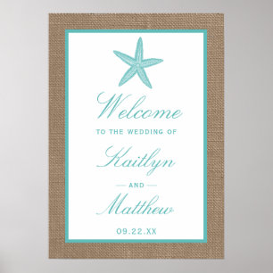 Turcos Starfish Burlap Beach WedCollection Collect Poster