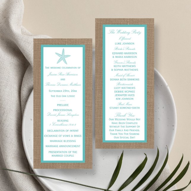 Turcos Starfish Burlap Beach Wedding Program (Skapare uppladdad)
