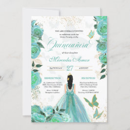 Turcos Teal Blue Ro Butterfly Quinceanera in Inbjudningar