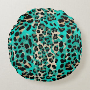 Turcos Teal Leopard Skriv ut Rund Kudde