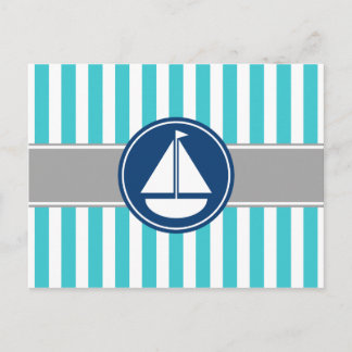 Turcos Teal Nautical Sailboat Rand Vykort