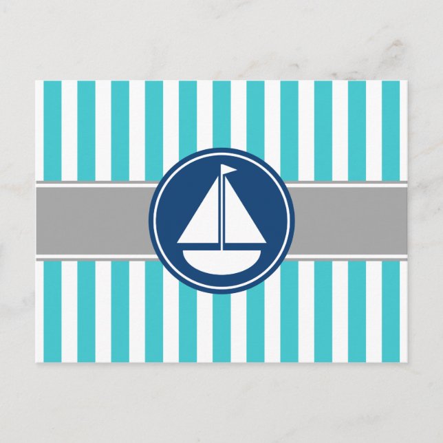 Turcos Teal Nautical Sailboat Rand Vykort (Framsida)