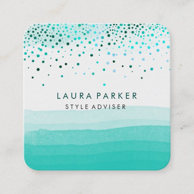 Turcos Teal Watercolor Beach Blue Subtle Fyrkantigt Visitkort (Framsida)