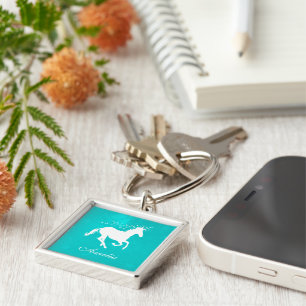 Turcos Unicorn Personlig Keychain Fyrkantig Silverfärgad Nyckelring