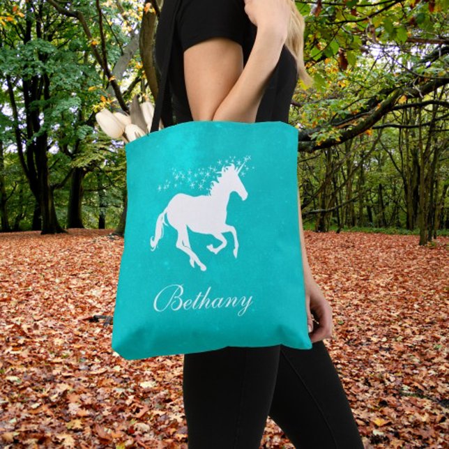 Turcos Unicorn Personlig Tote Bag Tygkasse (Turquoise Unicorn Personalized Tote Bag)
