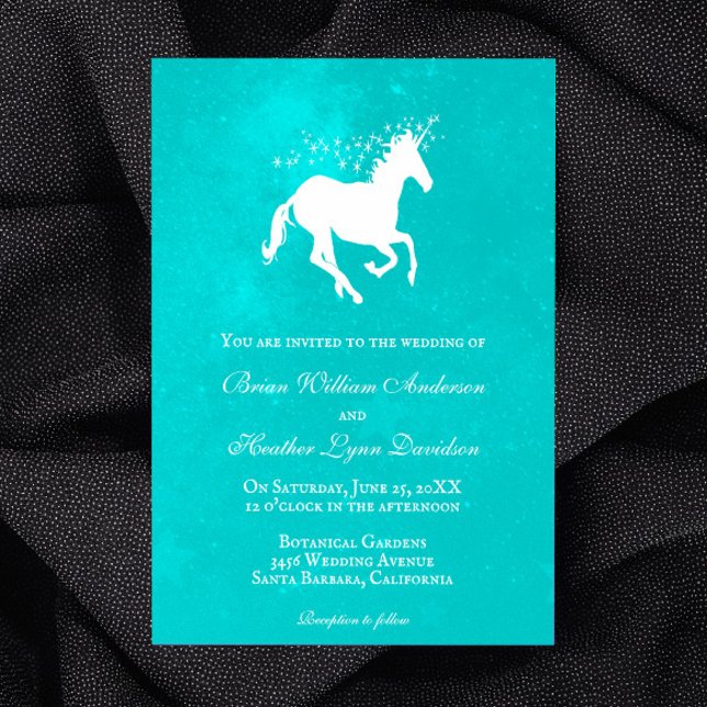Turcos Unicorn Wedding-inbjudan Inbjudningar (Turquoise Unicorn Wedding Invitation)