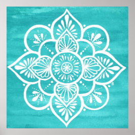 Turcos Watercolor White Mandala Poster