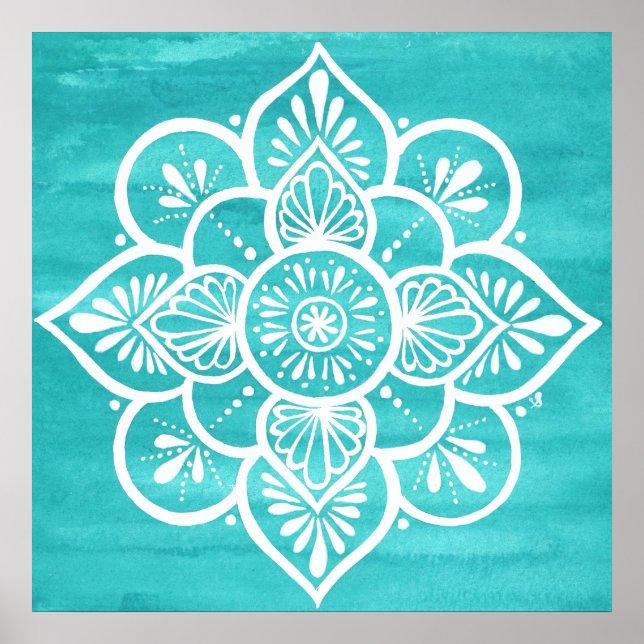Turcos Watercolor White Mandala Poster (Framsidan)