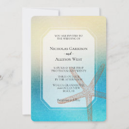 Turcos White Aqua Blue Beach Wedding Inbjudningar