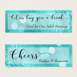 Turcouise Glitter Bokeh Script Mini Drink Biljett