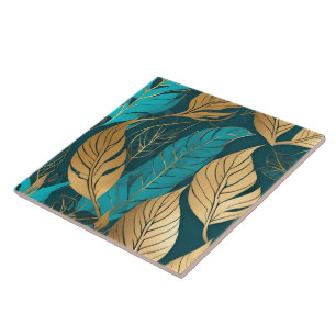 Turcouise Guld Boho Lämnar Modern Collection Kakelplatta