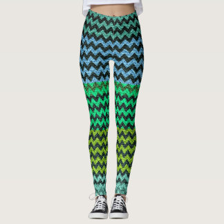 Turcouise Lime Mint Chevron Modern Leather Leggings