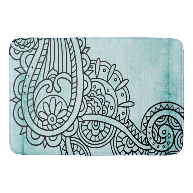 Turcouise Mehndi Motif Bath Mat Badrumsmatta (Framsidan)