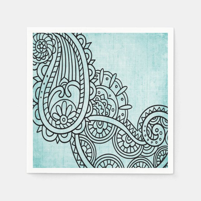 Turcouise Mehndi Motif Pappra Napkins Pappersservett (Framsidan)