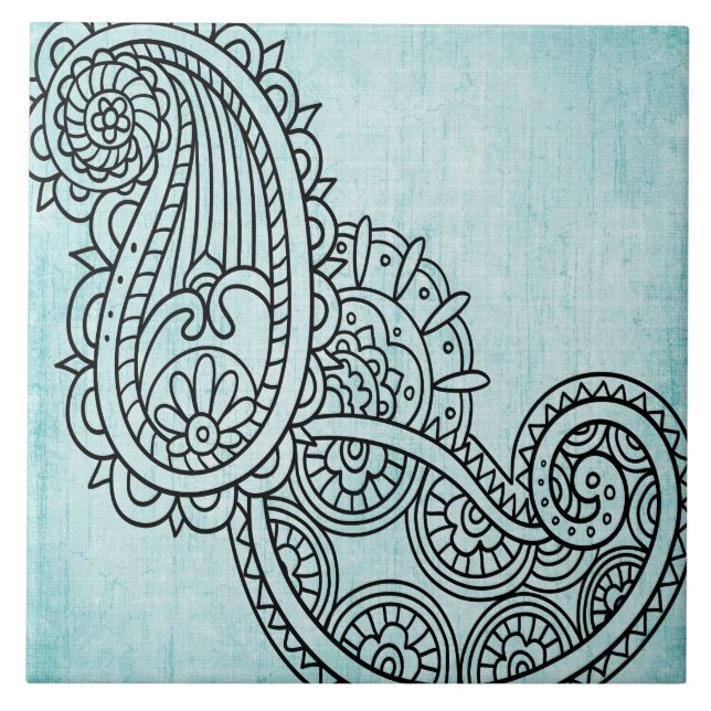 Turcouise Mehndi Motif Tile Kakelplatta (Framsidan)