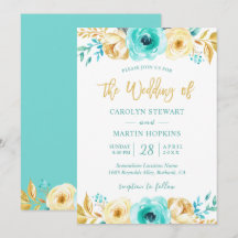 Turcouise Mint Guld Blommigt Romantic Chic Bröllop