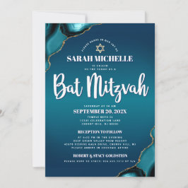 Turcouise Ombre Bat mitzvah Agate Script 2 Venue Inbjudningar