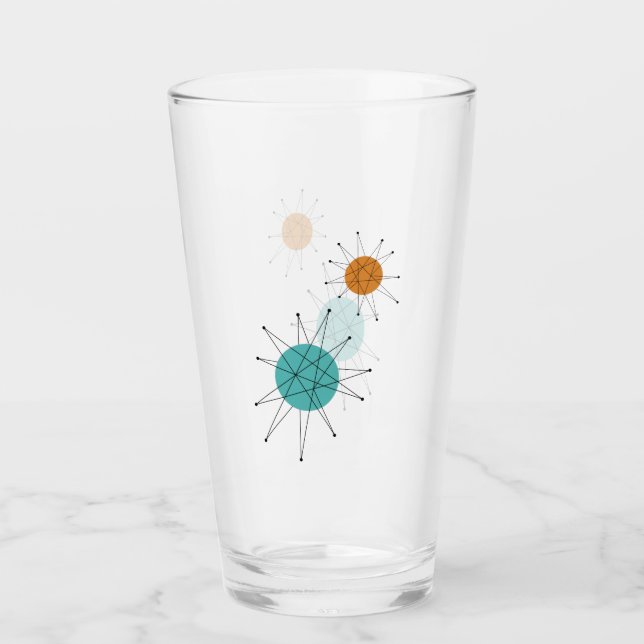 Turcouise Orange Franciscan Starburst Mid Century Glaskopp (Framsida)