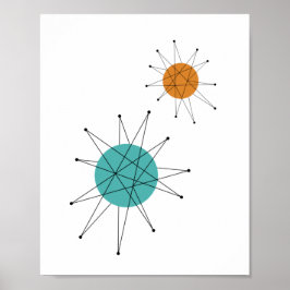 Turcouise Orange Franciscan Starburst Mid Century Poster