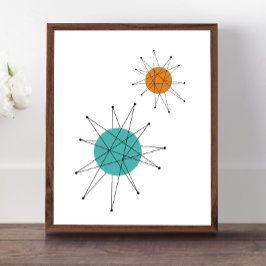 Turcouise Orange Franciscan Starburst Mid Century Poster