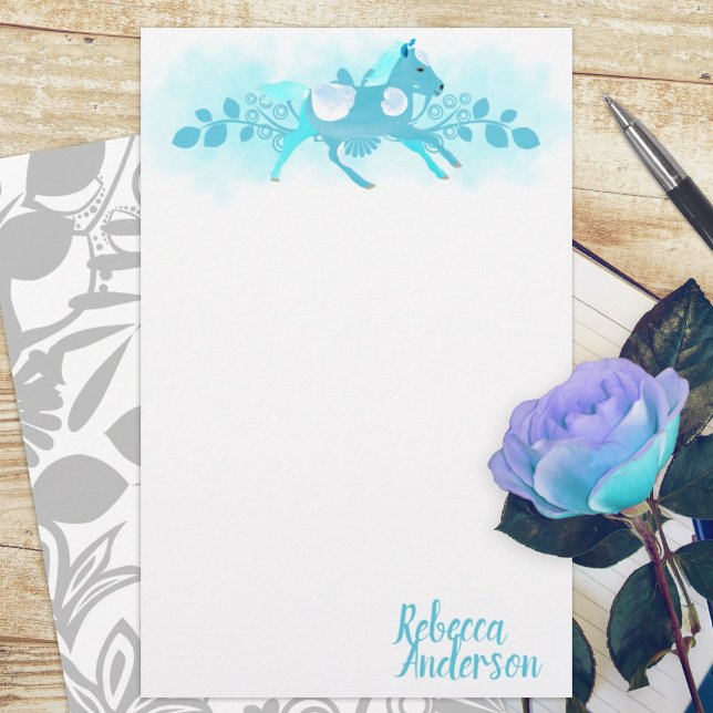 Turcouise Pony Personal Stationary (ponies small pony turquoise gray cute budget personalized letter writing stationary paper sheets)