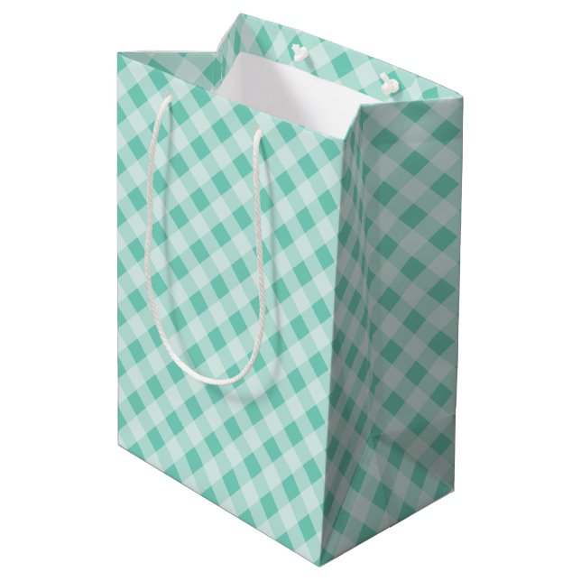 Turcouise Retro Gingham Gift Bag (Baksidan Vinklad)