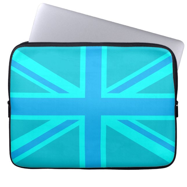 Turcouise Union Jack British Flagga Laptop Fodral (Framsidan)