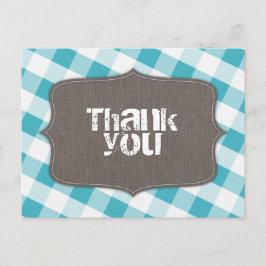 Turcouise White Gingham Canvas Tack Postcards Vykort