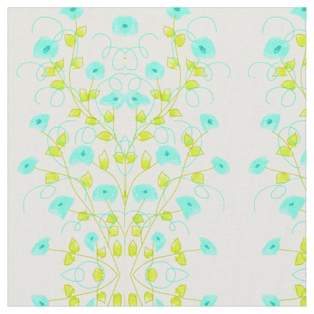 Turcouse Blommigt Designer Tyg (Närbild)