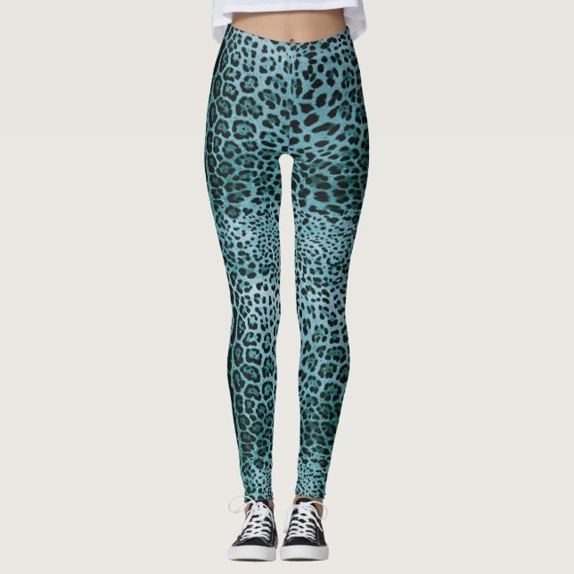 Turdoise Leopard Skriv ut Leggings (Framsida)