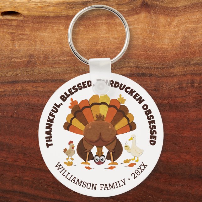 Turducken besatt rolig Thanksgiving Nyckelring (Framsida)