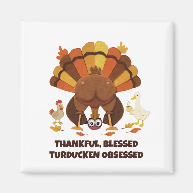 TURDUCKEN BESATT Roligt Thanksgiving Magnet (Framsidan)