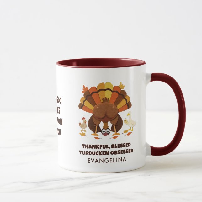 Turducken-obsederad Rolig Thanksgiving Mugg (Höger)