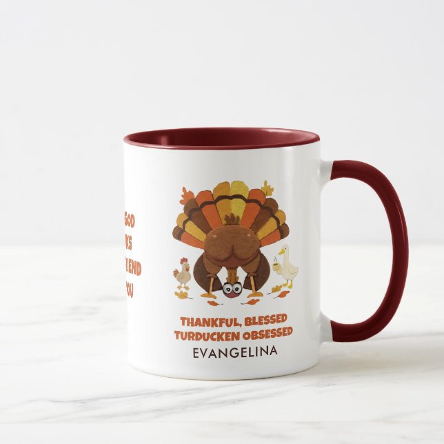 TURDUCKEN OBSESSED Fun Thanksgiving FRIENDSGIVING Mugg (Höger)