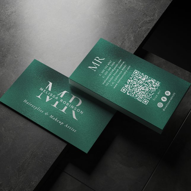Turgrön foliemonogram QR-kod & Sociala medier Visitkort (Skapare uppladdad)