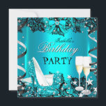 Turhöga Champagneklackar Svart Spets Födelsedagsfe Inbjudningar<br><div class="desc">Champagne-födelsedagsfest, turkosblå, svarta glitter-högklackade skor, inbjudan för alla tillfällen, sällskapsfest, möhippa, tjejkväll. Anpassa med dina egna detaljer och ålder. Mall för födelsedagsfest, Sweet 16, 16-årsdag, Quinceanera 15-årsdag, 18-årsdag, 20-årsdag, 21-årsdag, 30-årsdag, 40-årsdag, 50-årsdag, 60-årsdag, 70-årsdag, 80-årsdag, 90-årsdag, 100-årsdag, fantastisk produkt för vuxna kvinnor, tonårsflickor, Zizzago skapade denna design OBS! alla platta...</div>