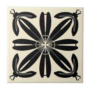 Turia Spain Art nouveau Black and Cream Tile Kakelplatta