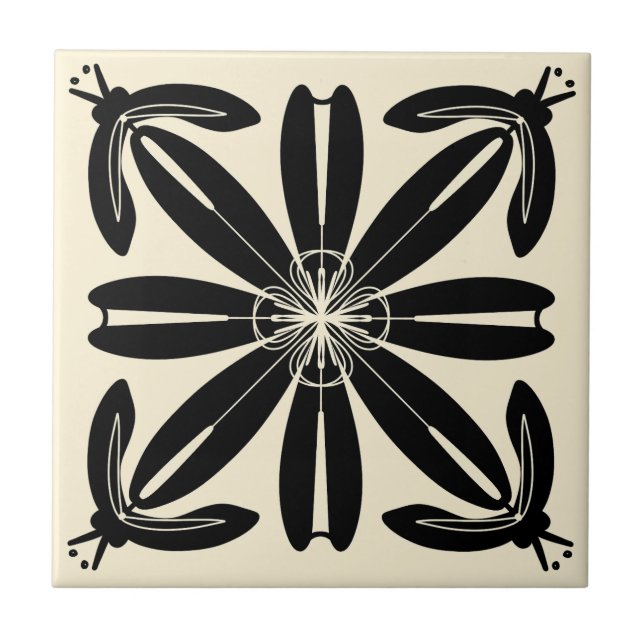 Turia Spain Art nouveau Black and Cream Tile Kakelplatta (Framsidan)