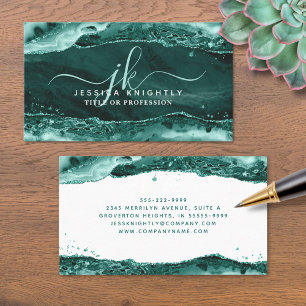 Turicitat Agate Glitter Monogram Script Swash Visitkort