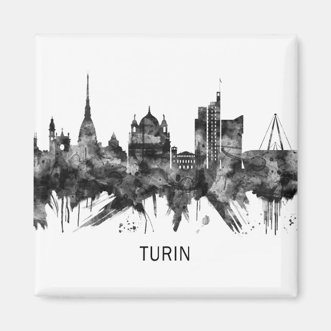 Turin Italien Skyline BW Magnet (Framsidan)