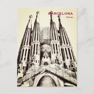 Turism i Spanien Barcelona Vintage resor Vykort