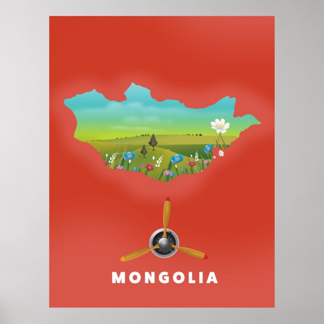 Turismen i Mongoliet Illustrated karta poster. Poster (Framsidan)