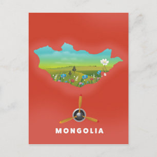 Turismen i Mongoliet Illustrated karta poster. Vykort