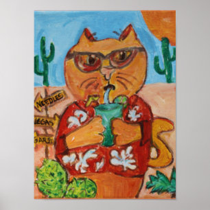 Turist Cat Kitschy Folk Art Roligt Design Poster
